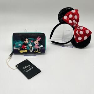 LOUNGEFLY Disney NWT Mickey Retro 3D Wallet, Sequin Minnie Ears Included